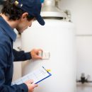 boiler maintenance and repair on hot-water heater.
