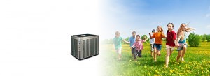 children running next to air conditioner