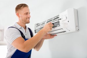 Heating and cooling services being installed.
